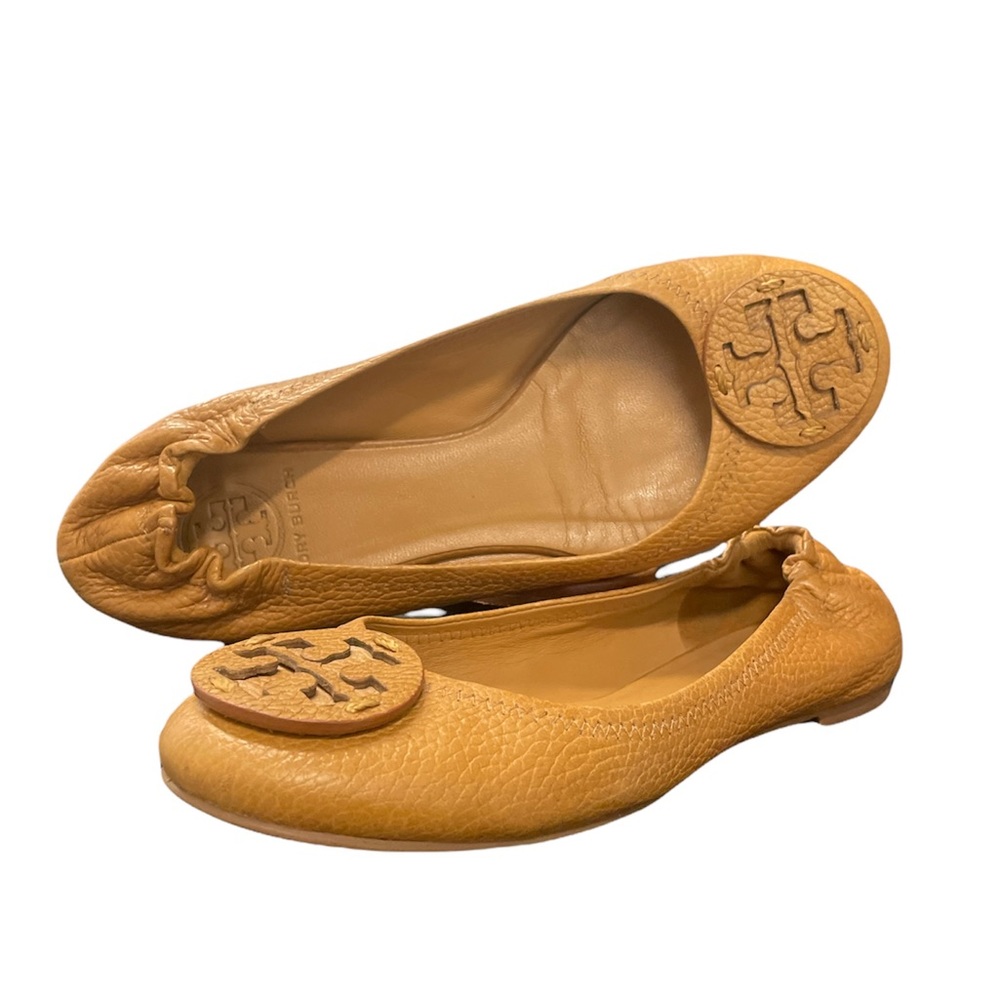 Tory Burch  Pebbled Leather Slip-On Emblem Cap Ballet Flats